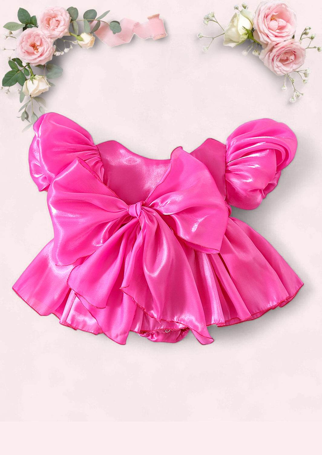 Mirabelle Puff Sleeve Baby Romper in Hot Pink
