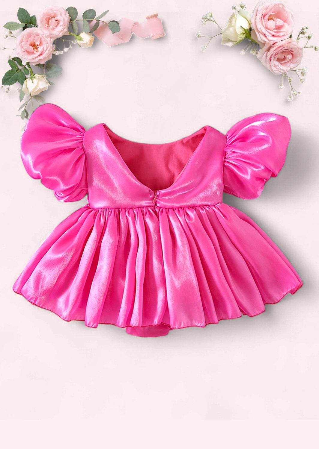 Mirabelle Puff Sleeve Baby Romper in Hot Pink