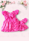Mirabelle Puff Sleeve Baby Romper in Hot Pink