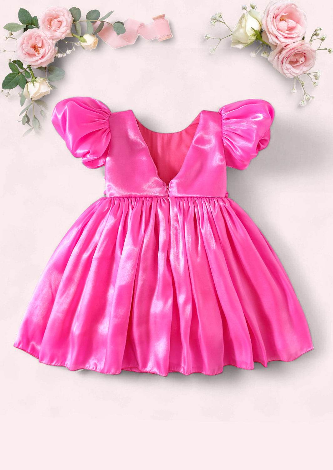 Mirabelle Puff Sleeve Party Dress in Hot Pink