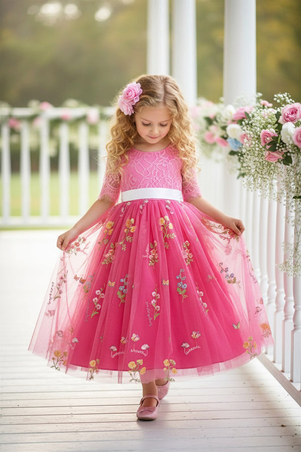 Girls hot pink flower girl and special occasion dress