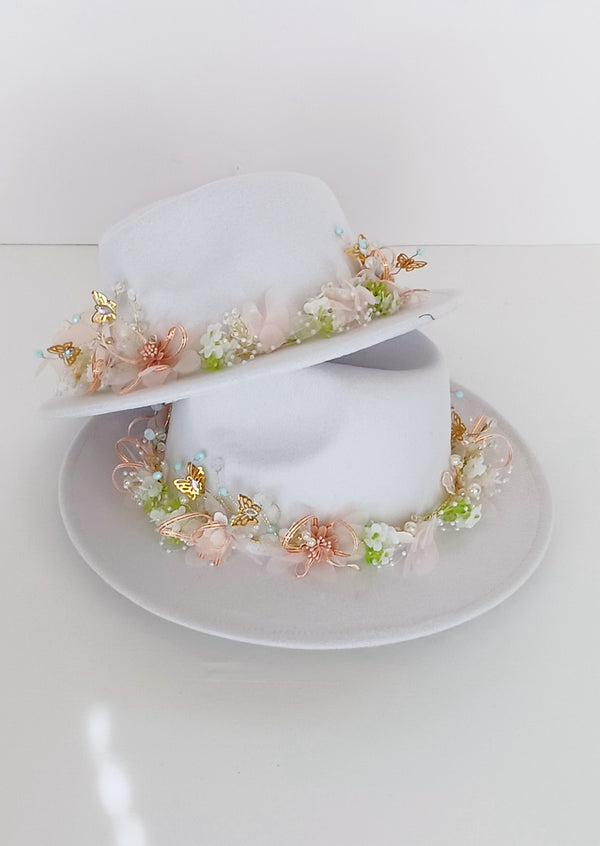 Butterfly Petals Mother Daughter Hat in White
