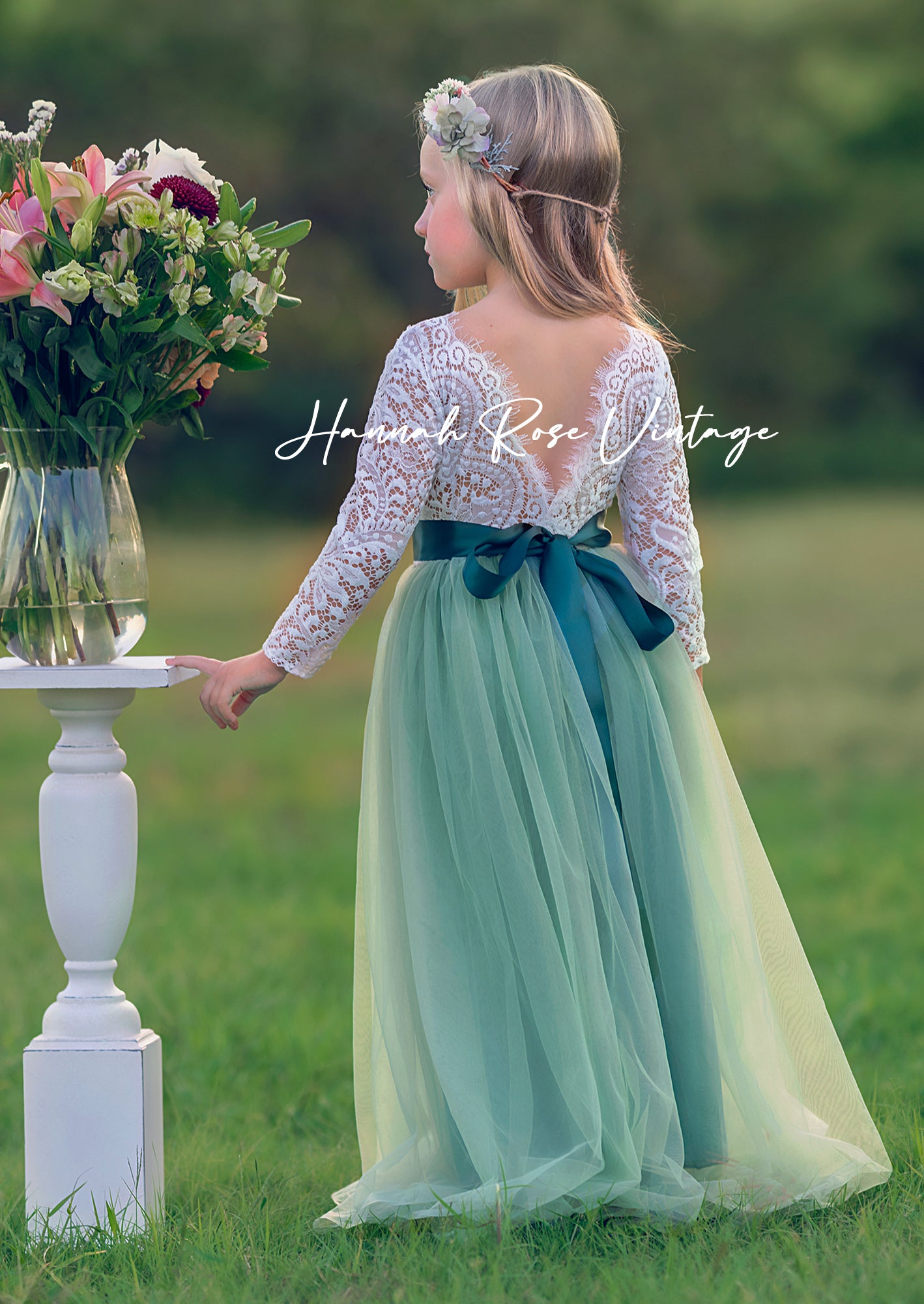 Sage Green Tulle Flower Girl Dress - Hannah Rose Vintage