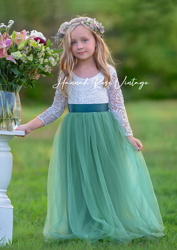 Sage flower girl dress with sleeves