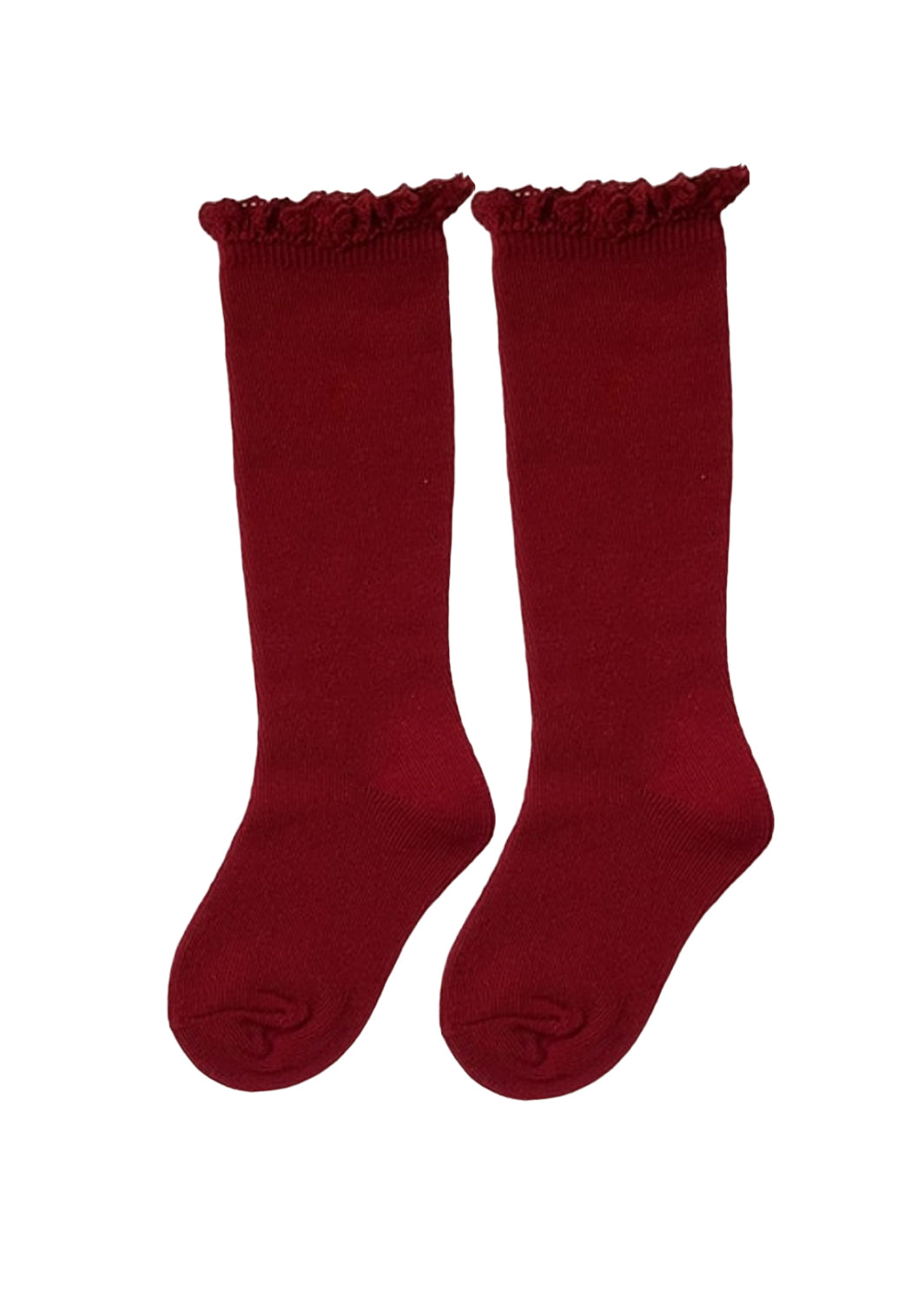 Lace Top Knee High Socks Burgundy