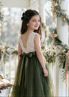 Hunter Green Tulle & Lace Flower Girl Dress Sleeveless