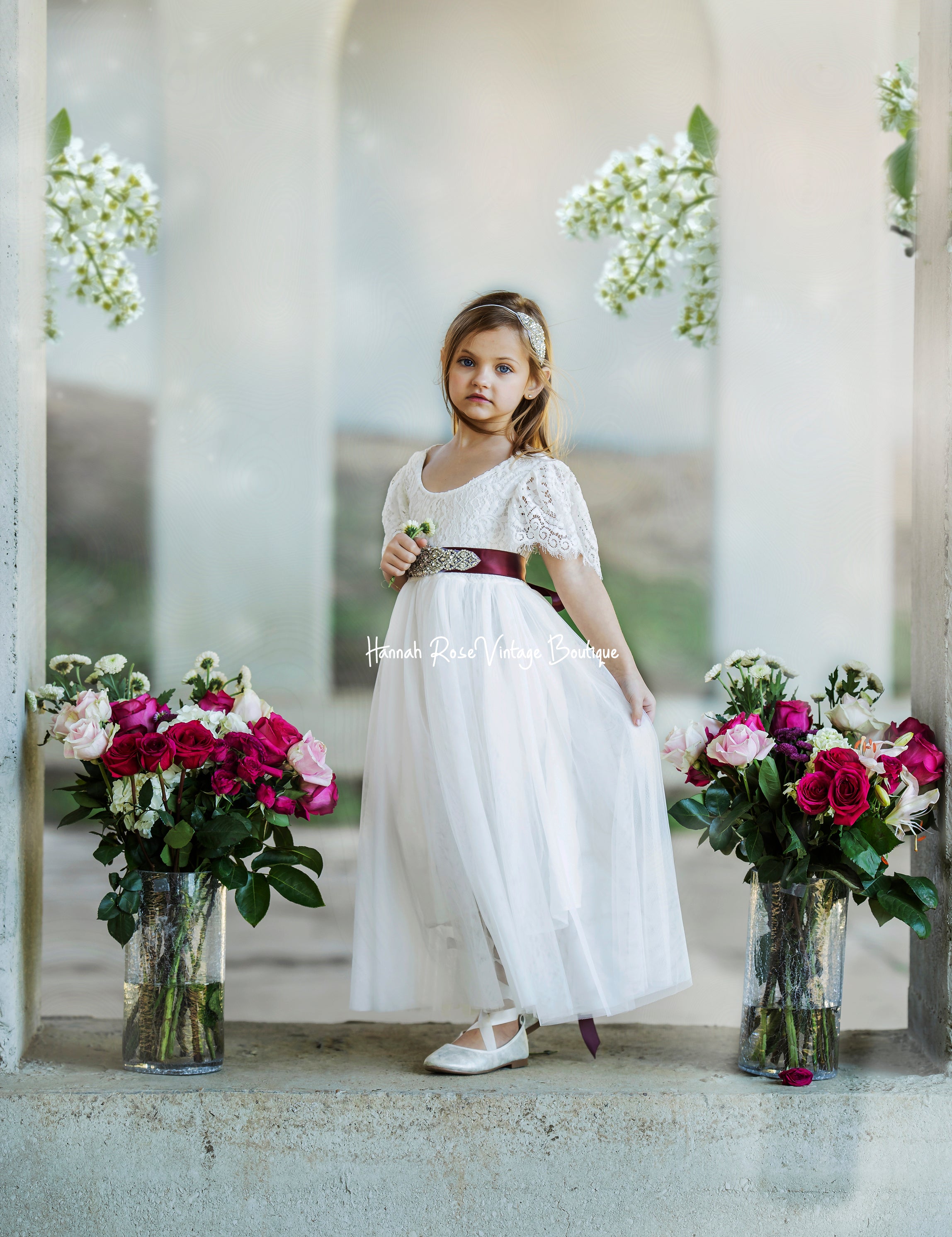 Lace David\u0026#039;s Bridal Flower Dresses Allover Lace Flutter Sleeve Flower  Girl Dress David's Bridal