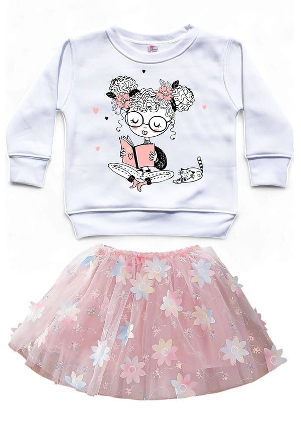 I Like to Read Girls Crewneck in Pink | cute graphic shirts for girls