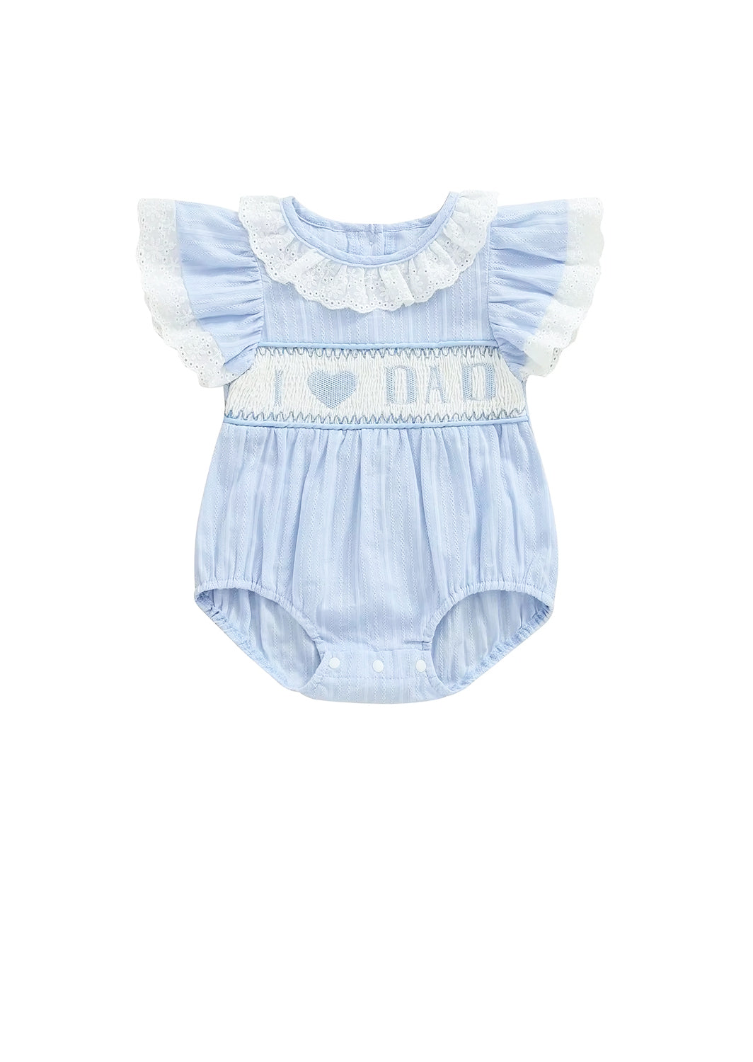 I Love Dad Smocked Romper || Light Blue