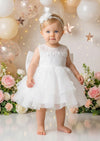 Petit Flowers Baby Girl 1st, 2nd Birthday Dress White front view