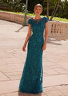 Teal Sequin Appliqué Mother‑of‑the‑Bride Gown | Illusion Tulle
