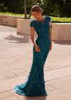 Teal Sequin Appliqué Mother‑of‑the‑Bride Gown | Illusion Tulle
