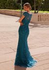 Teal Sequin Appliqué Mother‑of‑the‑Bride Gown | Illusion Tulle