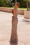 Taupe Sequin Appliqué Mother‑of‑the‑Bride Gown | Illusion Tulle