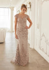 Taupe Sequin Appliqué Mother‑of‑the‑Bride Gown | Illusion Tulle
