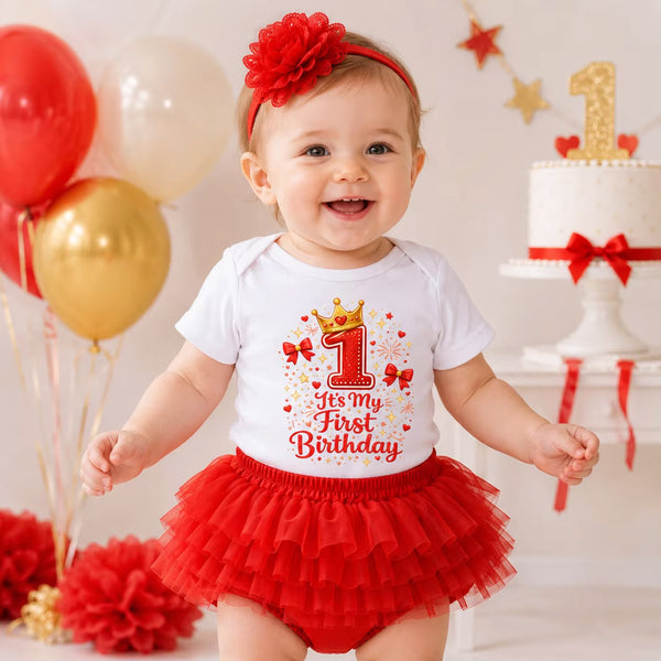 It's My 1st Birthday Onesie & Bloomer Outfit Red