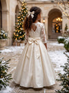 Lace & Satin Flower Girl Gown with Bow | Flower Girl Dresses
