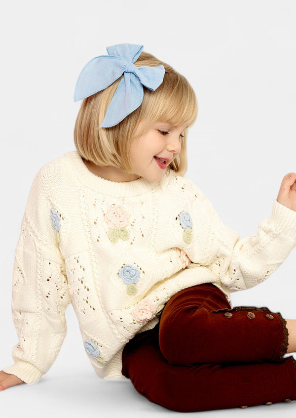 Girls Embroidered Flowers Sweater