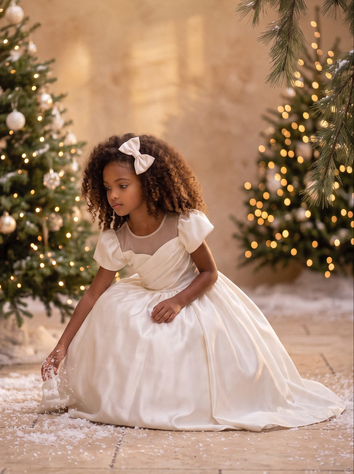 Viana Gown Ivory Satin Flower Girl Dress | Flower Girl Dresses