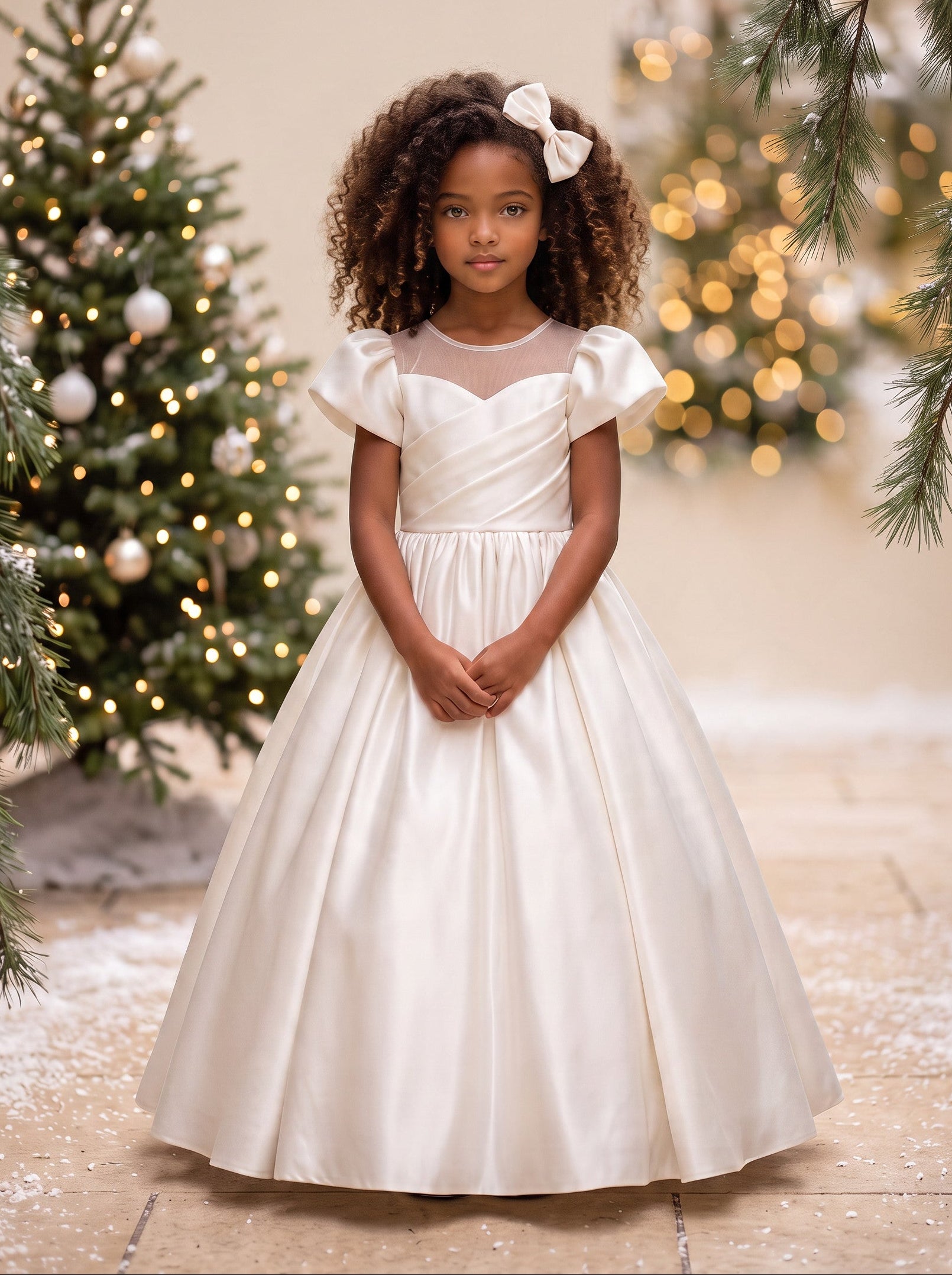 Viana Gown Ivory Satin Flower Girl Dress | Flower Girl Dresses