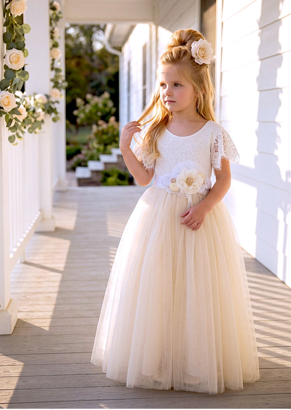 Flutter Sleeve Ivory Flower Girl Dress - Flower Girl Dresses