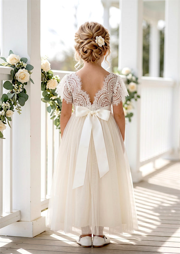 Flutter Sleeve Ivory Flower Girl Dress - Flower Girl Dresses