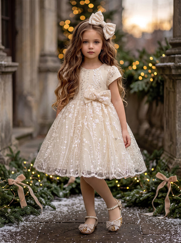 Alarie Girls Ivory Crystal Lace Party Dress - Flower Girl Dresses