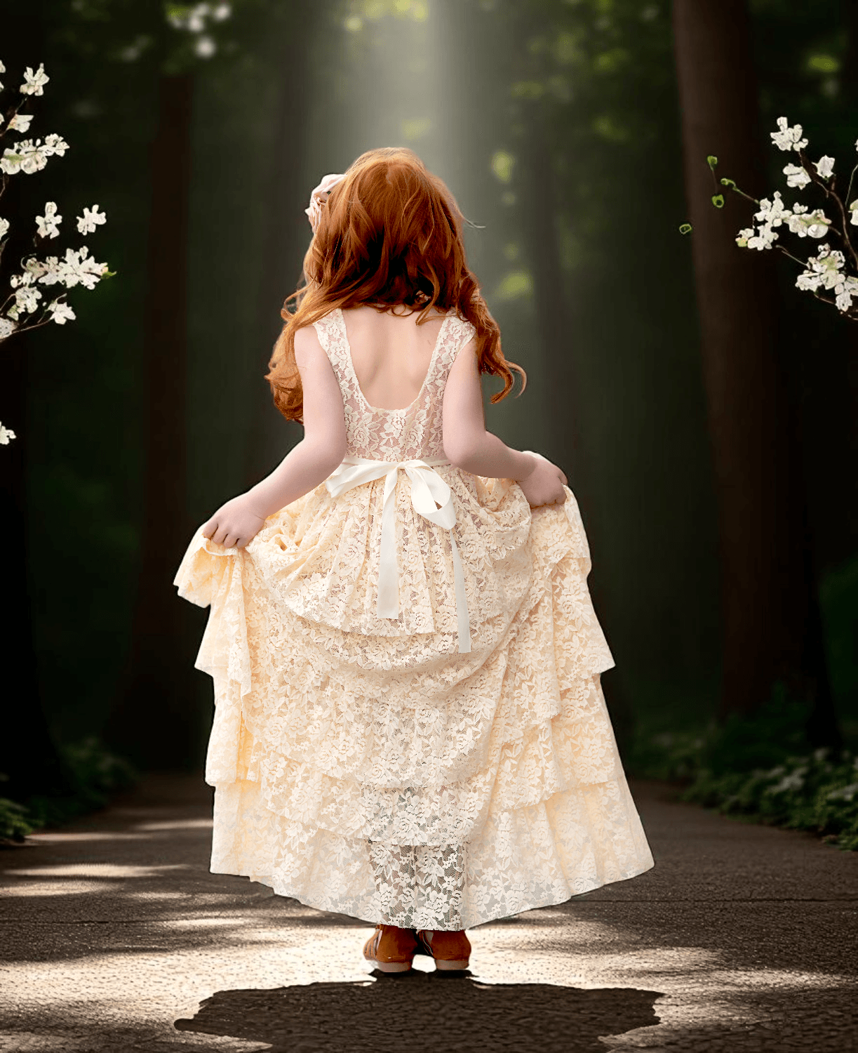 Ivory Rustic Layered Boho Wedding Dress for Girls with Vintage Details