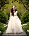 Long Sleeve Ivory Lace Flower Girl Dress – Rustic Vintage Wedding Gown for Toddler or Junior Bridesmaid ivory