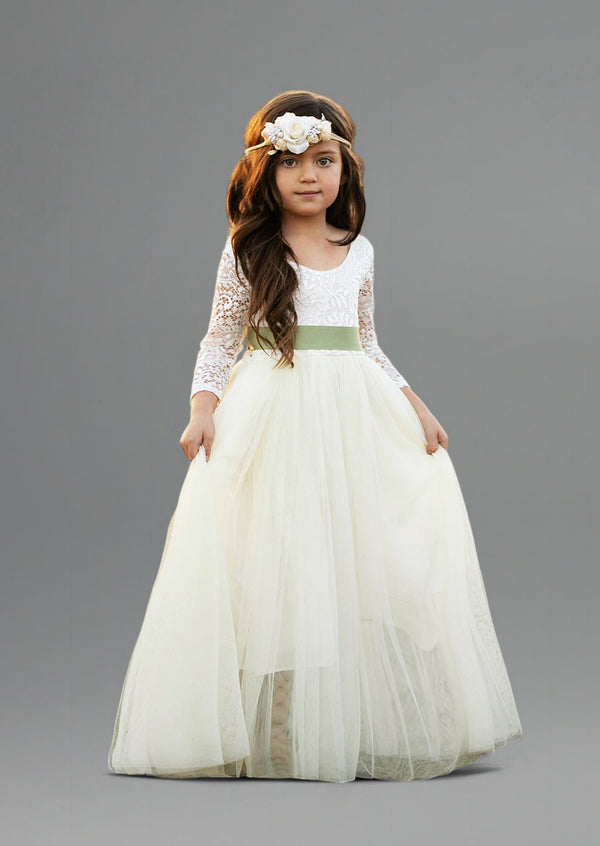 ivory tulle flower girl dresses with sleeves for toddlers