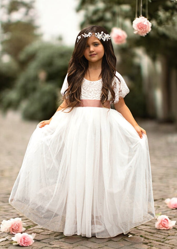 ivory boho short sleeve flower girl dresses for toddler girls