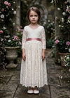 Ivory Long Sleeve Lace Girl Dresses Classic Wedding Style