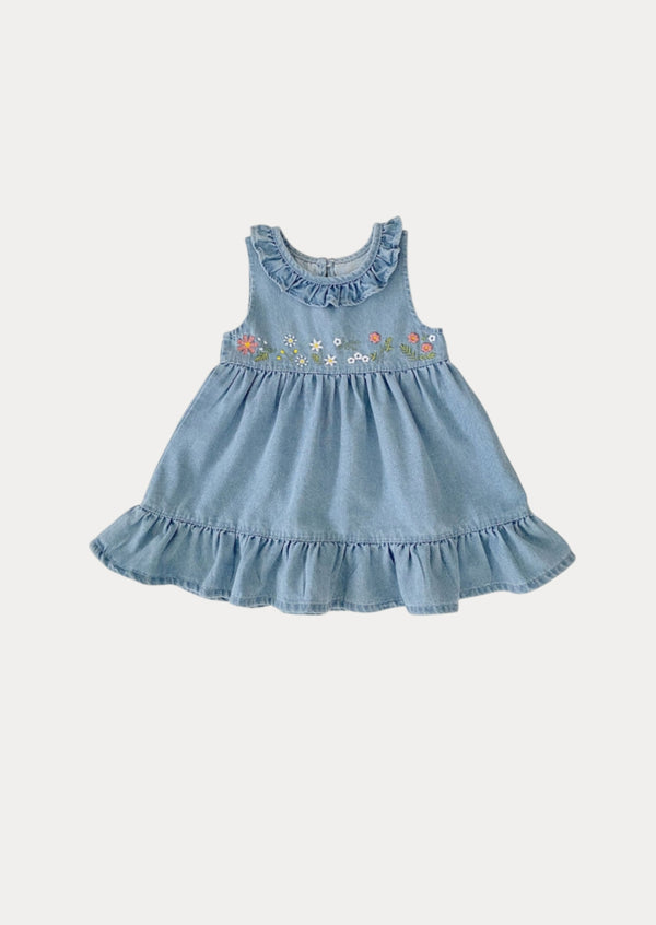 Jill Embroidered Denim Dress