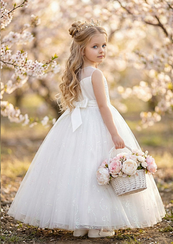 girls White Lace Gown  Dramatic Sparkly Dress