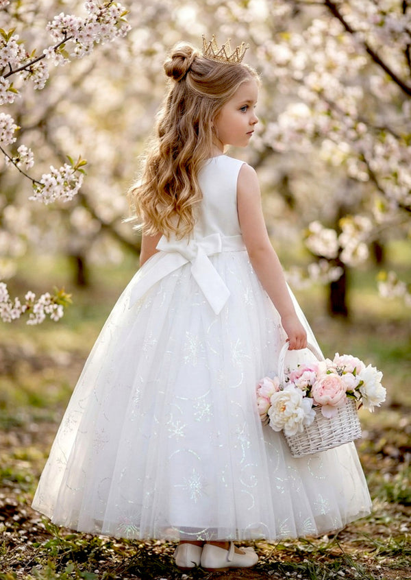 girls White Lace Gown  Dramatic Sparkly Dress