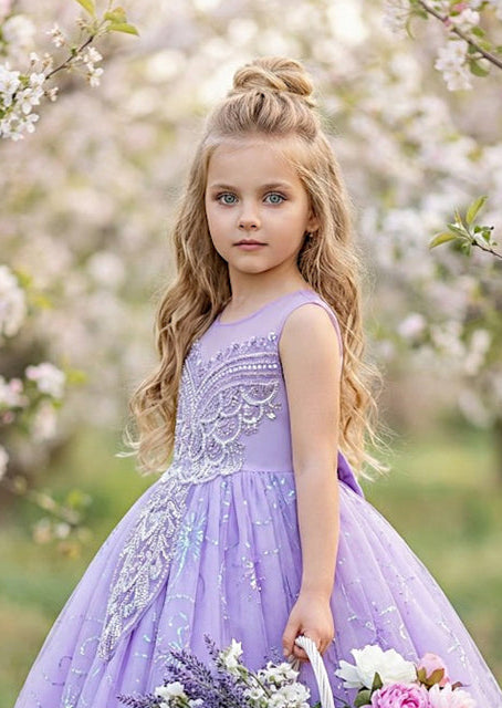 Lavender Gown  Dramatic Sparkly Flower Girl Dress