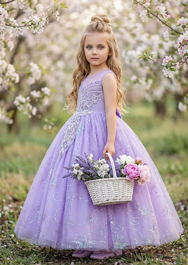 Lavender Gown  Dramatic Sparkly Flower Girl Dress