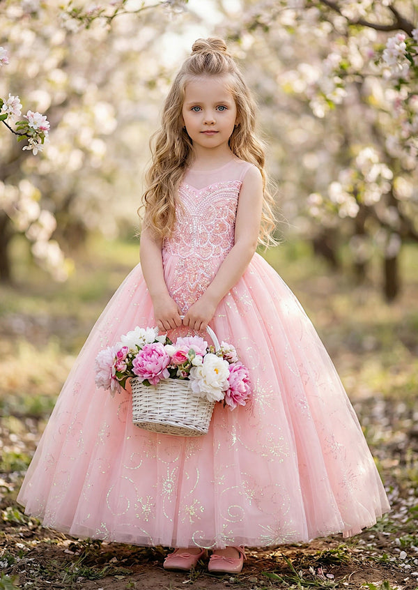 Anniston Flower Girl Dress  Pink Sparkly Girls Gown