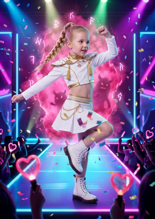 Girls K‑Pop Star Costume | White & Gold Performance Outfit