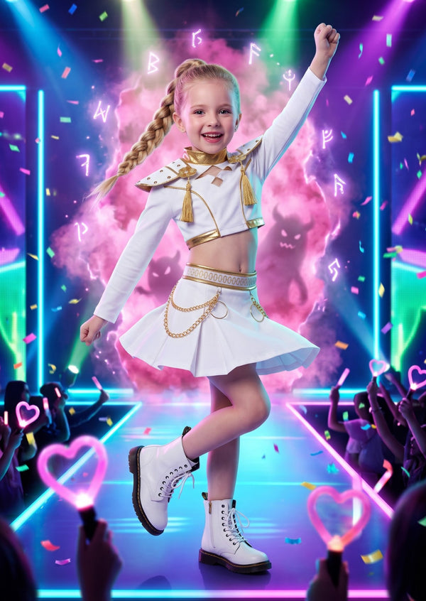 Girls K‑Pop Star Costume | White & Gold Performance Outfit
