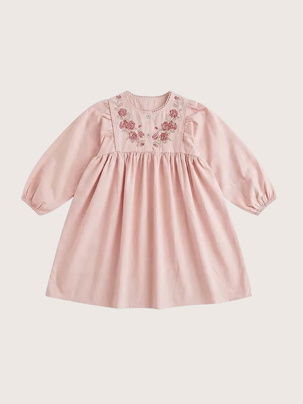 Katy Cotton Embroidered Girls Dress in Pink
