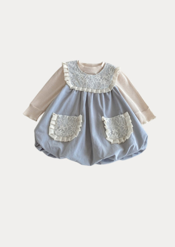 Kenzie 2 Pc Baby Bubble Dress & Top Set in Blue