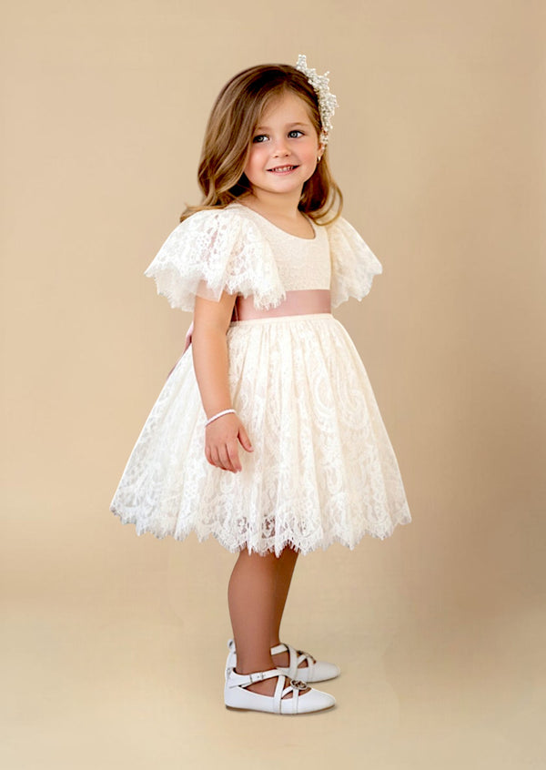 girls ivory lace special occasion party and flower girl dress knee length