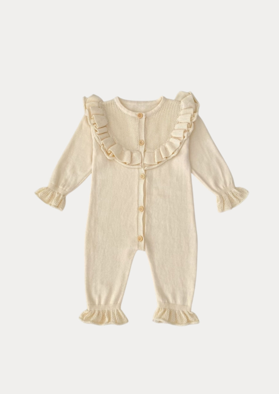 Ruffle Knit Jumpsuit in Cream