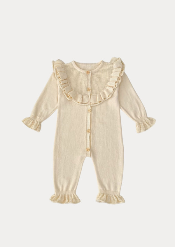 Ruffle Knit Baby Jumpsuit in Cream