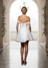 Short A‑Line Glitter Cocktail Dress | Off‑Shoulder Lace Mini  ivory