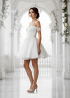 Short A‑Line Glitter Cocktail Dress | Off‑Shoulder Lace Mini  ivory
