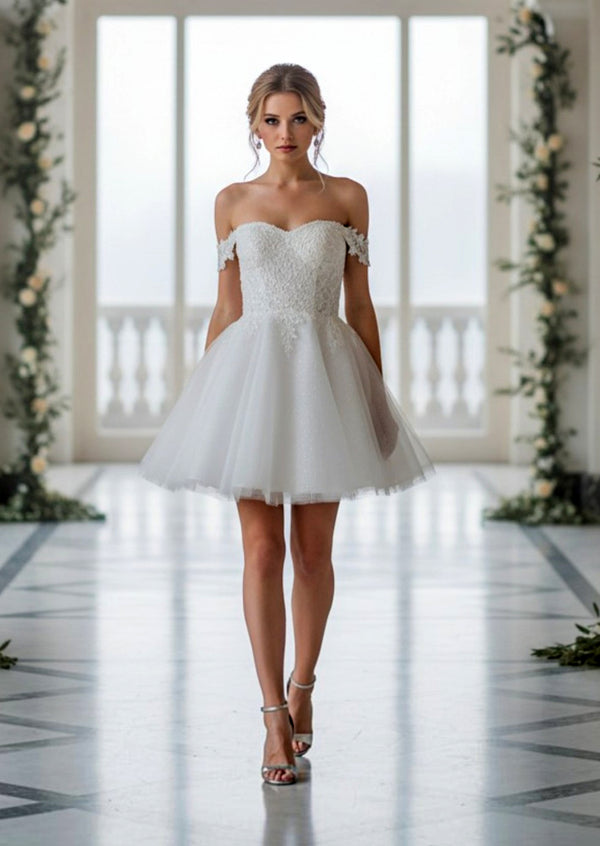 Lace Appliqué Cocktail Dress in Ivory