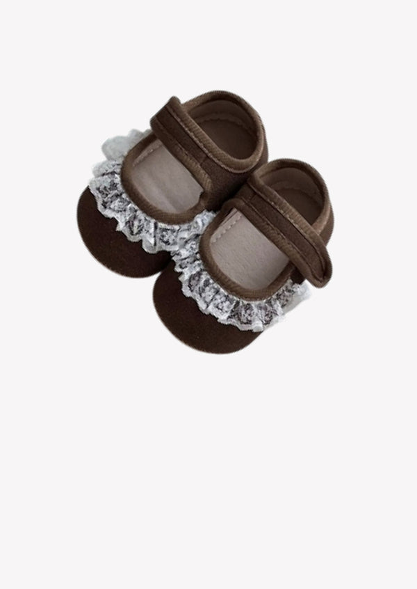Velvet Softies Lace Trimmed Baby Shoes in Chocolate