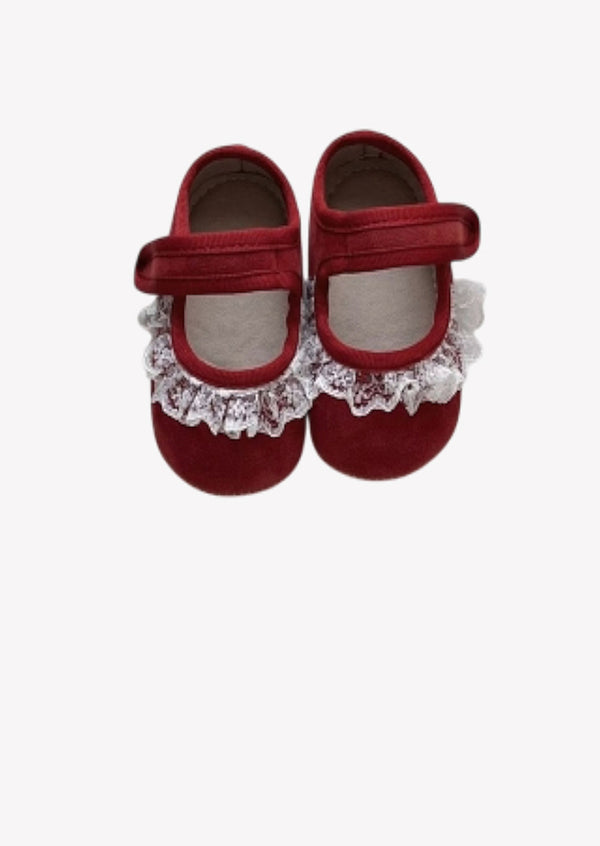Velvet Softies Lace Trimmed Baby Shoes in Red